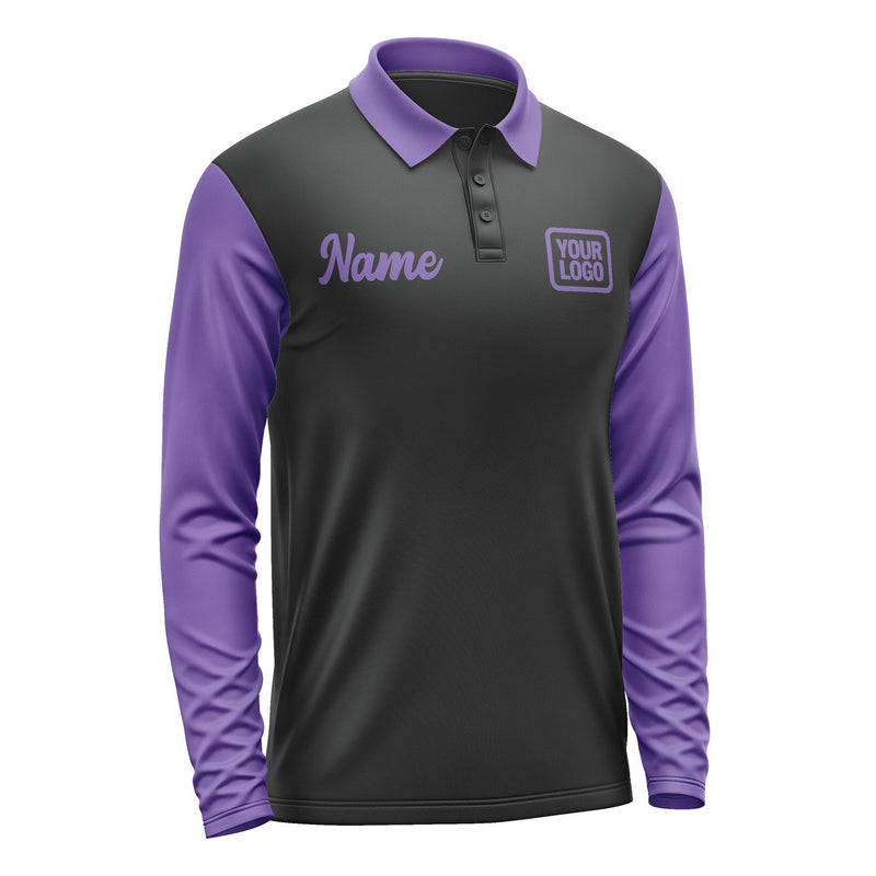 Custom Black Light Purple Long Sleeve Polo Shirt Pl172323B123