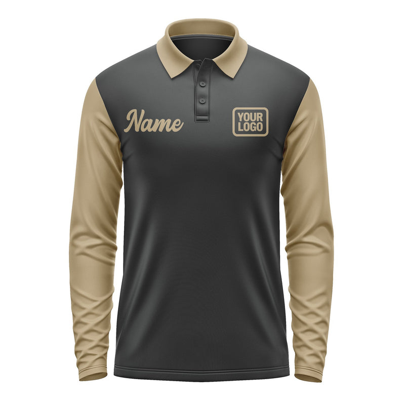 Custom Black Light Khaki Long Sleeve Polo Shirt Pl172525B125