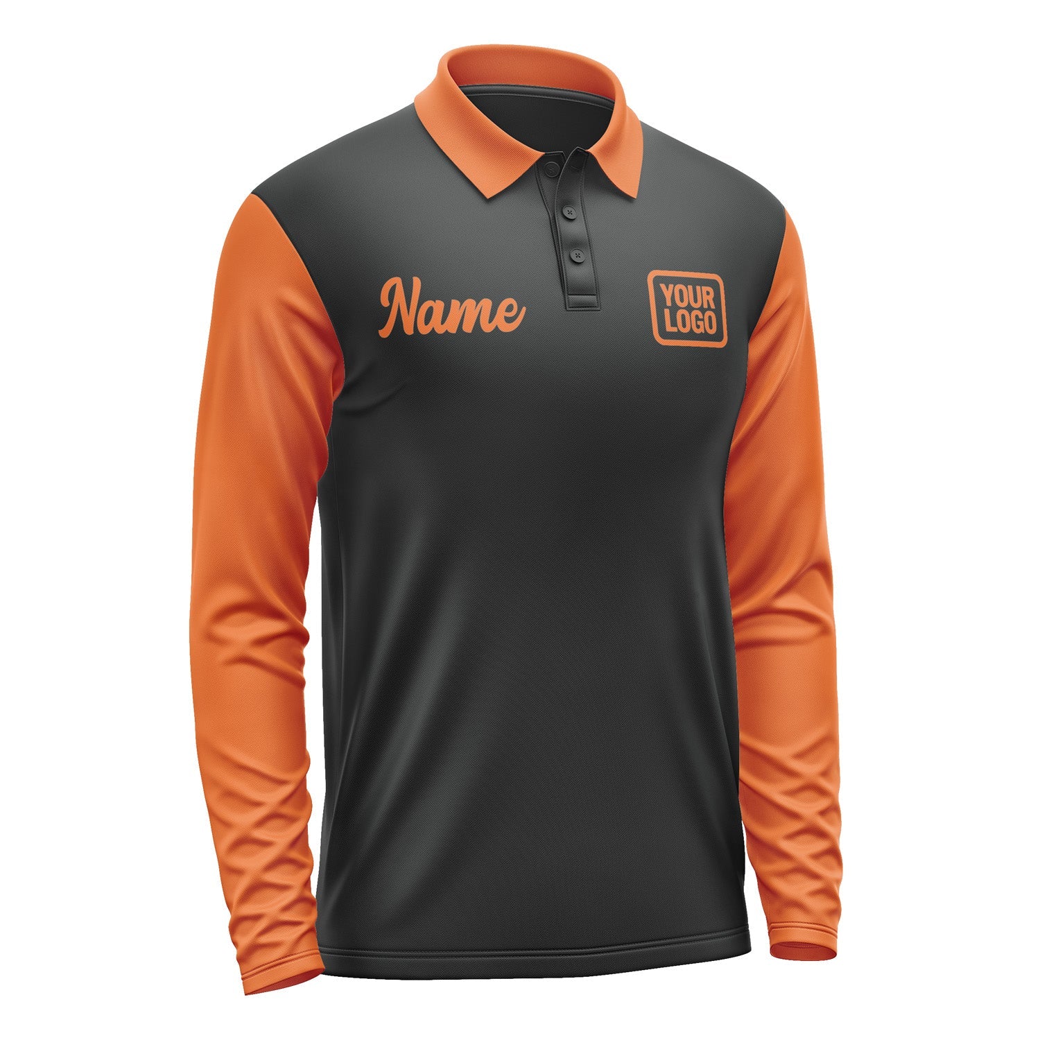 Custom Black Orange Long Sleeve Polo Shirt Pl172828B128
