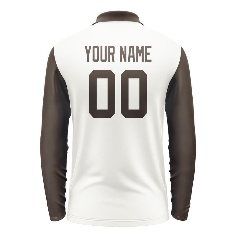 Custom White Brown Long Sleeve Polo Shirt Pl180101B101