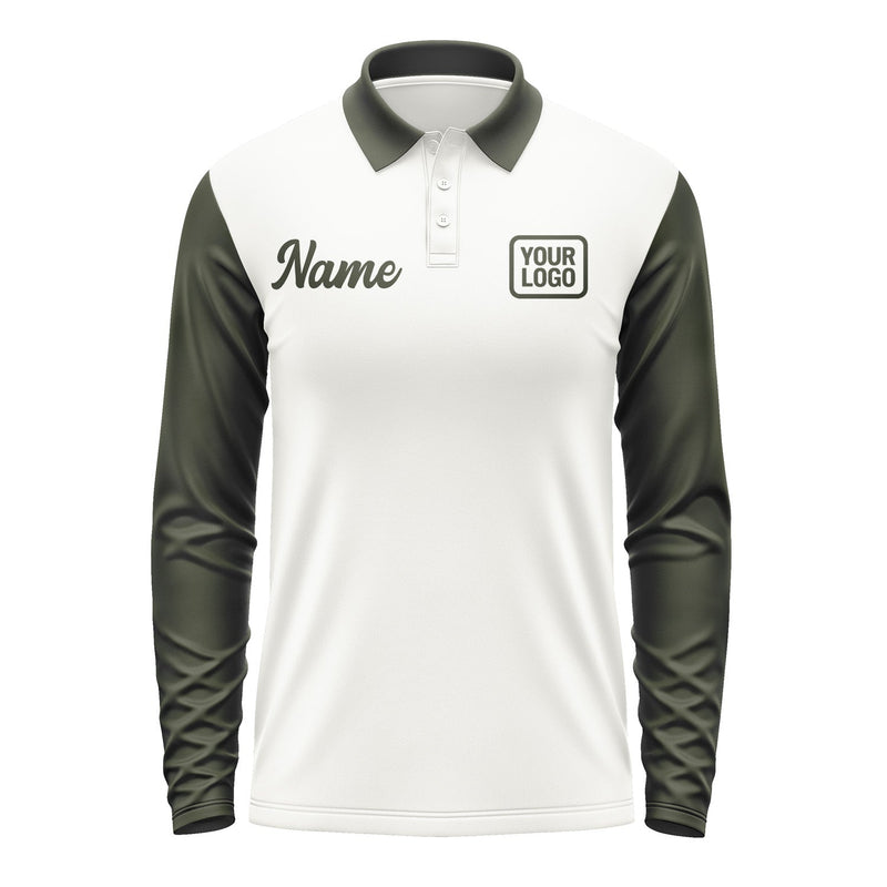 Custom White Olive Long Sleeve Polo Shirt Pl180202B102