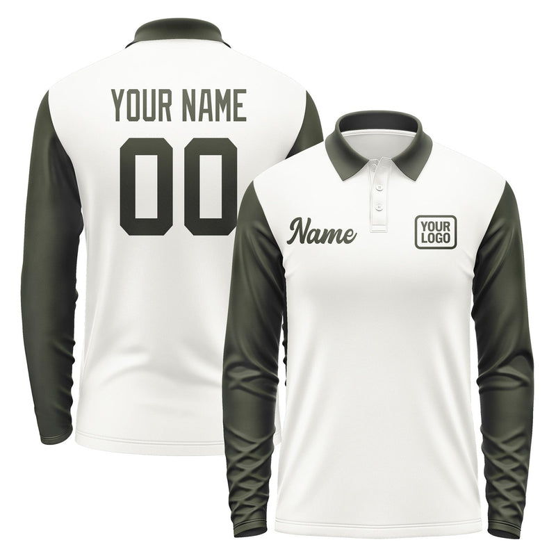 Custom White Olive Long Sleeve Polo Shirt Pl180202B102