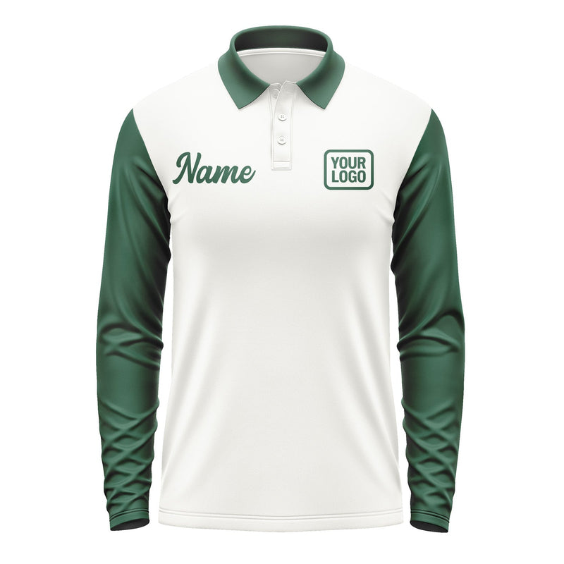 Custom White Green Long Sleeve Polo Shirt Pl180505B105