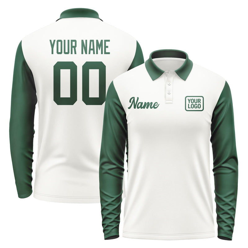 Custom White Green Long Sleeve Polo Shirt Pl180505B105