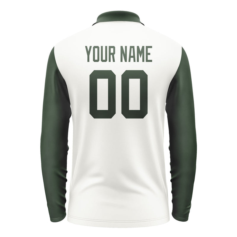 Custom White Dark Green Long Sleeve Polo Shirt Pl180606B106