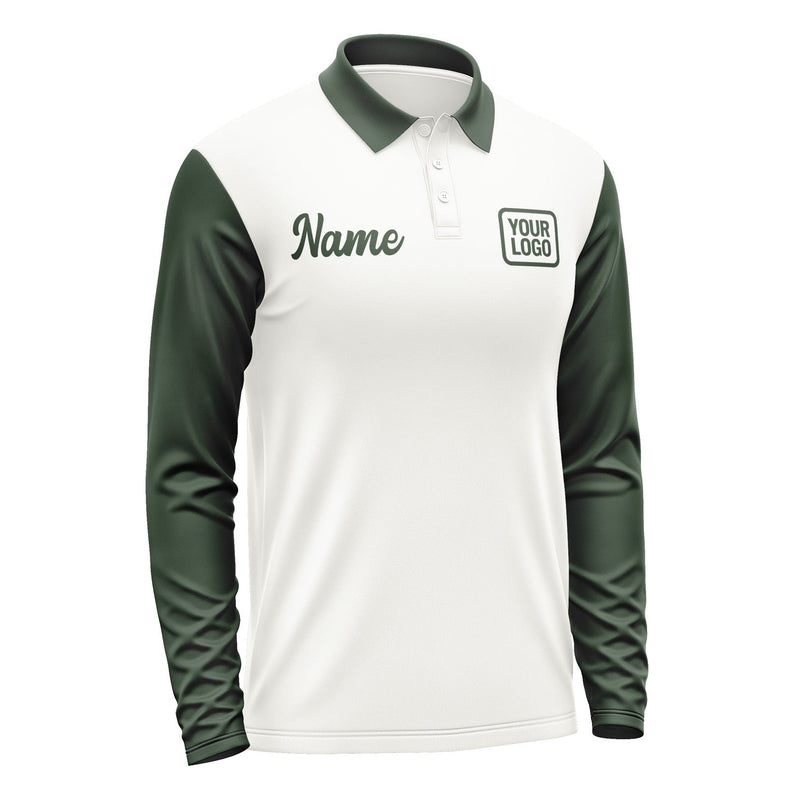 Custom White Dark Green Long Sleeve Polo Shirt Pl180606B106