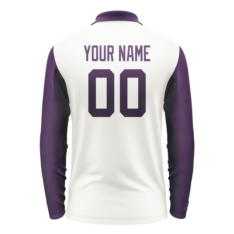 Custom White Purple Long Sleeve Polo Shirt Pl180707B107