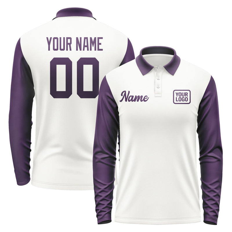 Custom White Purple Long Sleeve Polo Shirt Pl180707B107