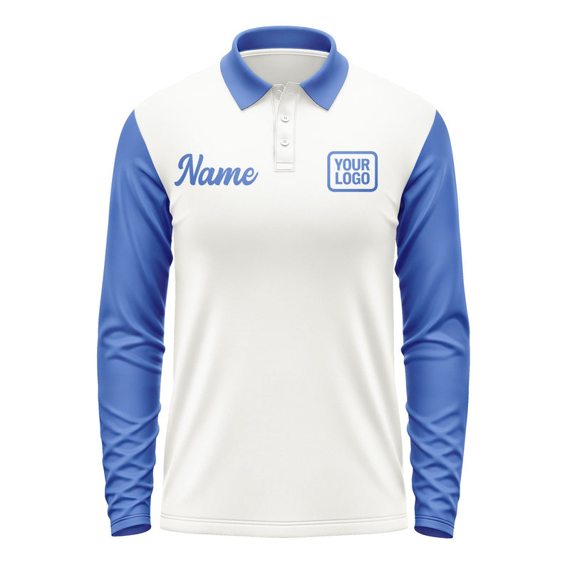 Custom White Sky Blue Long Sleeve Polo Shirt Pl180909B109
