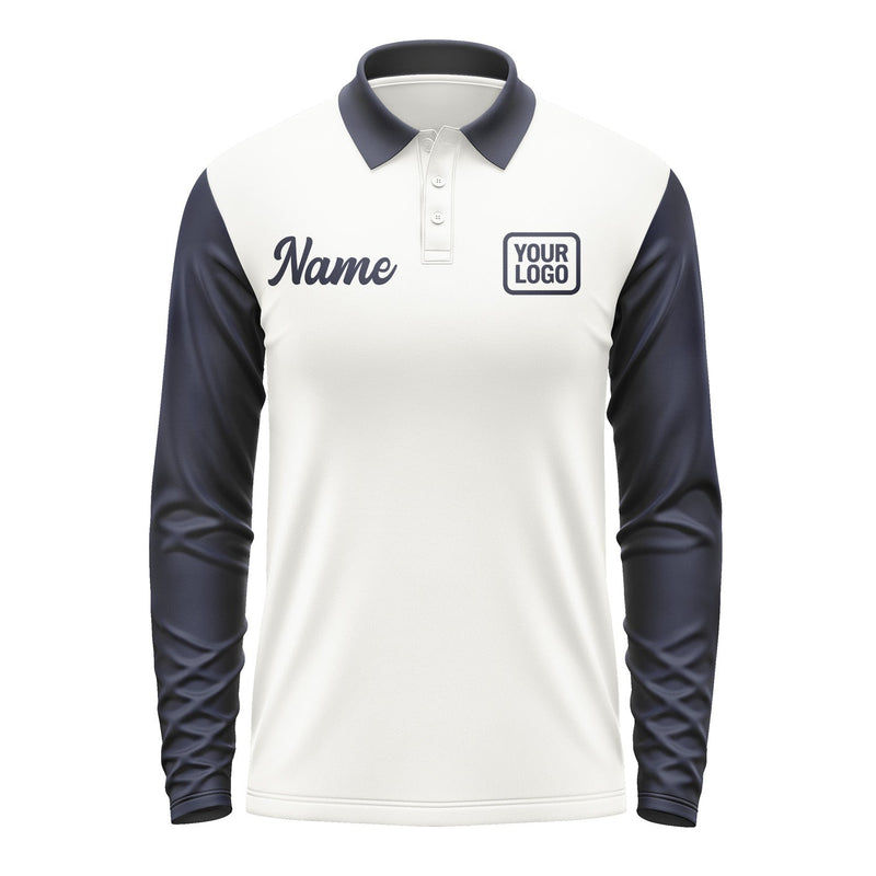 Custom White Navy Long Sleeve Polo Shirt Pl181111B111