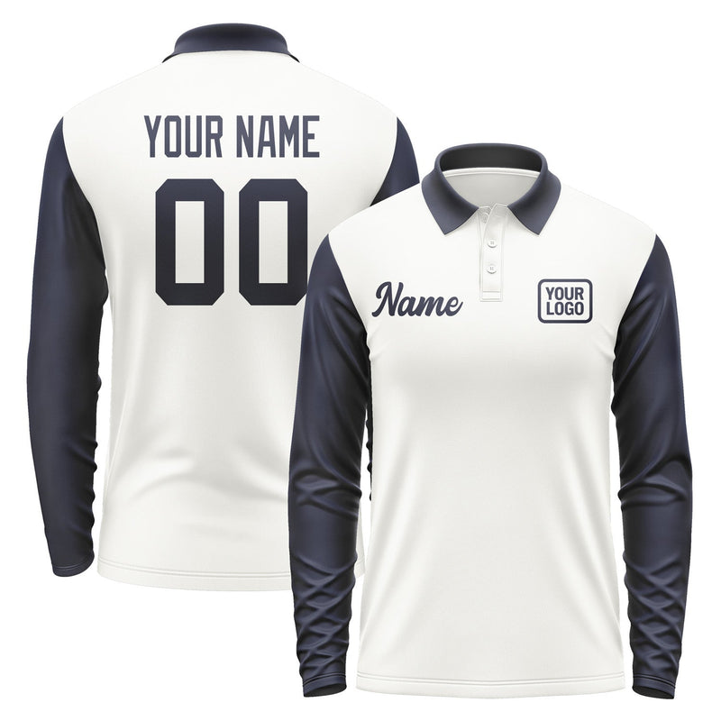Custom White Navy Long Sleeve Polo Shirt Pl181111B111