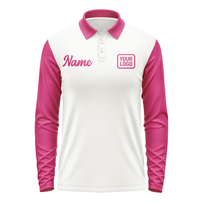 Custom White Pink Long Sleeve Polo Shirt Pl181313B113