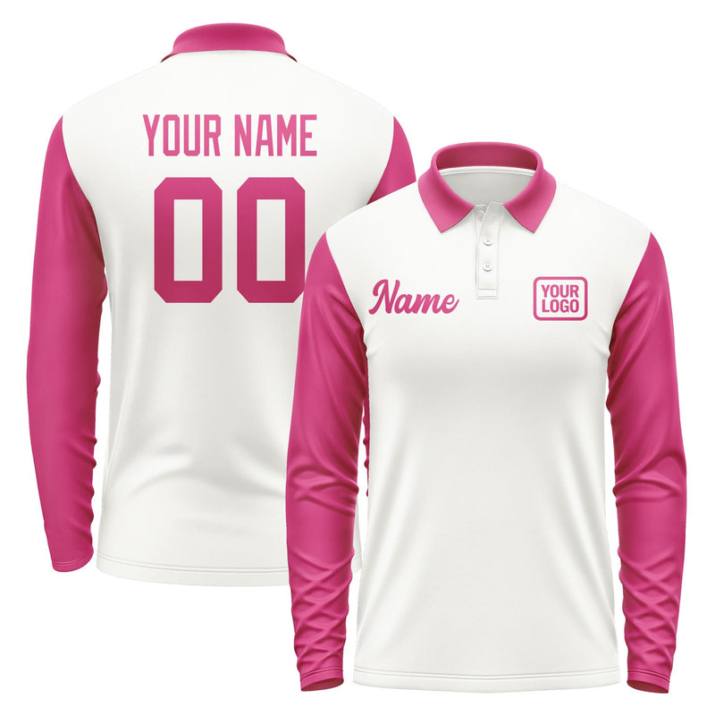 Custom White Pink Long Sleeve Polo Shirt Pl181313B113