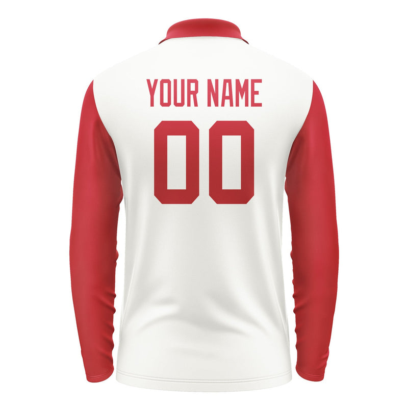 Custom White Red Long Sleeve Polo Shirt Pl181414B114