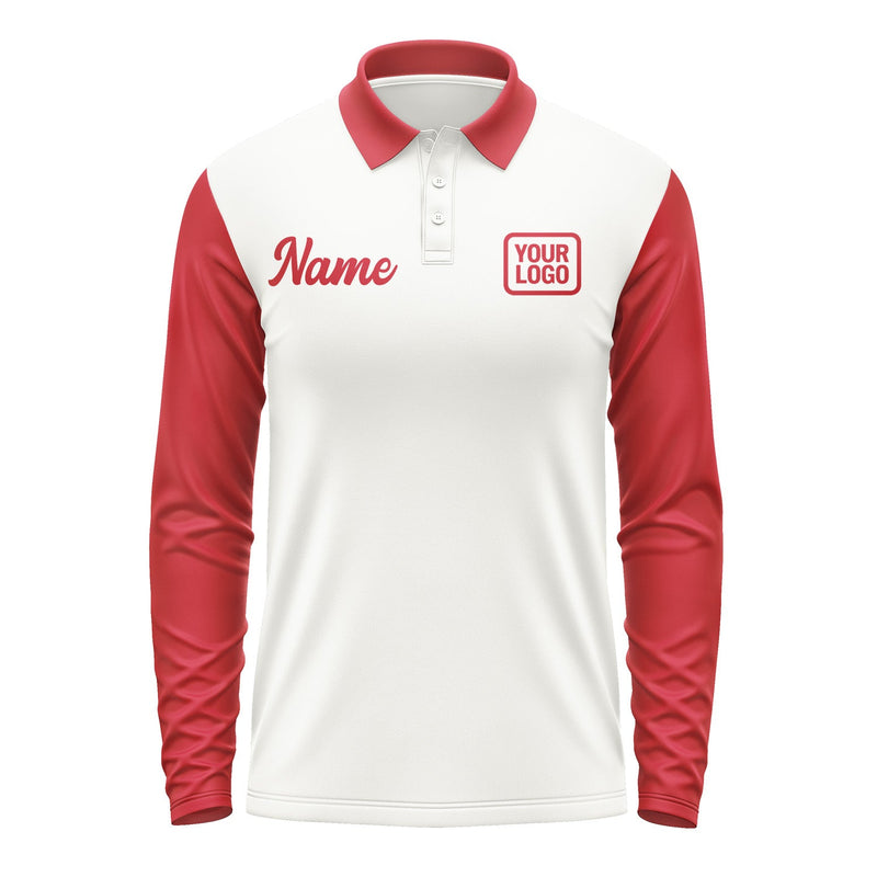 Custom White Red Long Sleeve Polo Shirt Pl181414B114