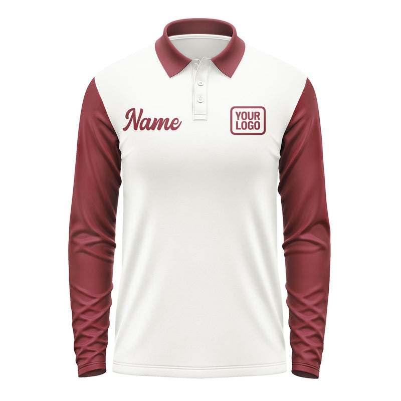 Custom White Crimson Red Long Sleeve Polo Shirt Pl181515B115