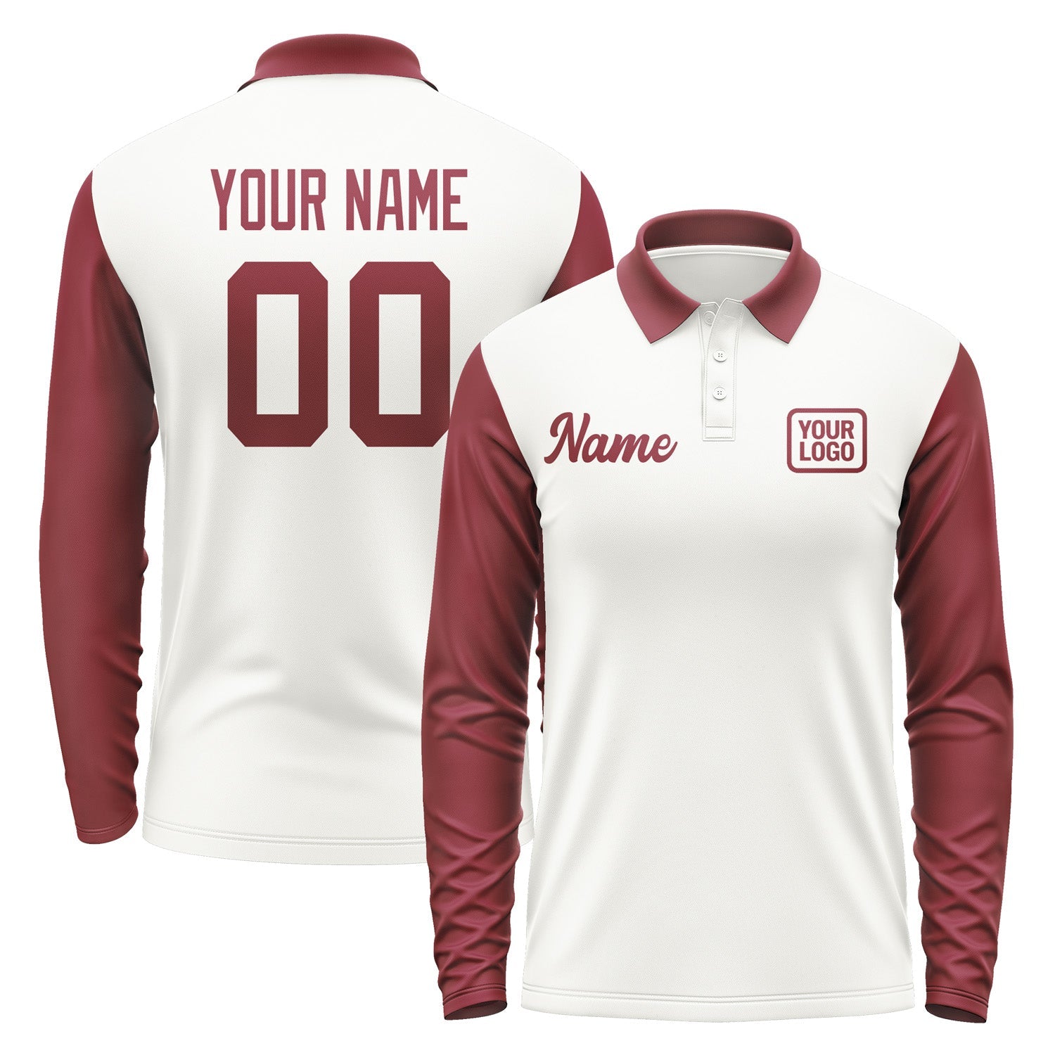 Custom White Crimson Red Long Sleeve Polo Shirt Pl181515B115