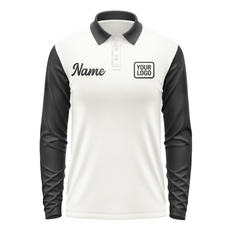 Custom White Black Long Sleeve Polo Shirt Pl181717B117