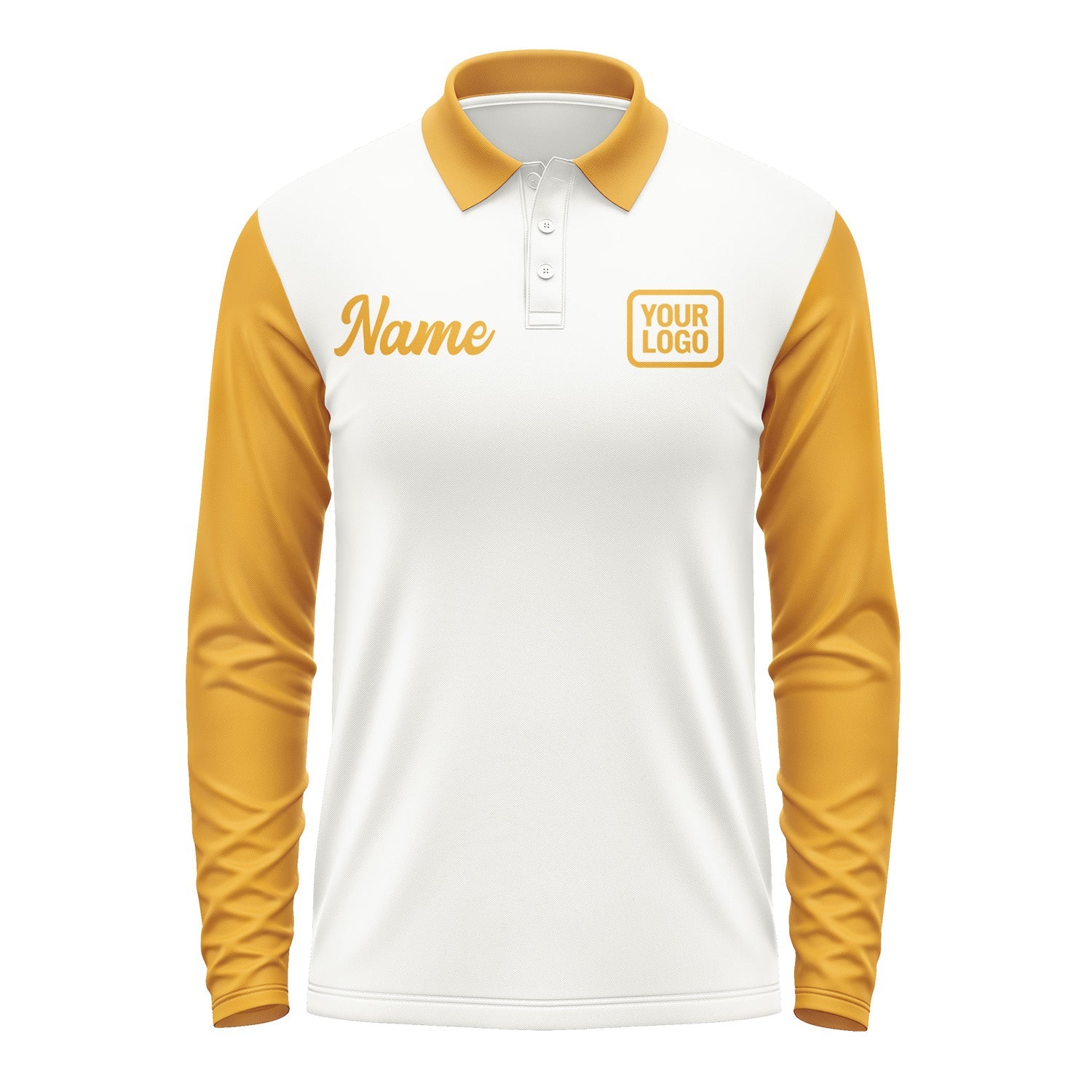 Custom White Yellow Long Sleeve Polo Shirt Pl181919B119