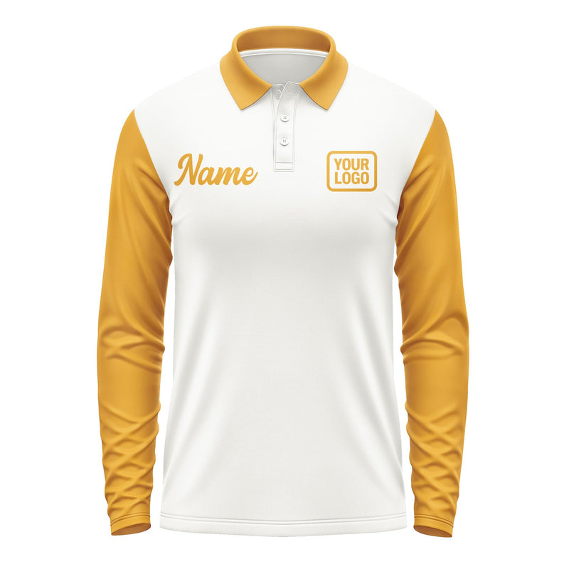 Custom White Yellow Long Sleeve Polo Shirt Pl181919B119