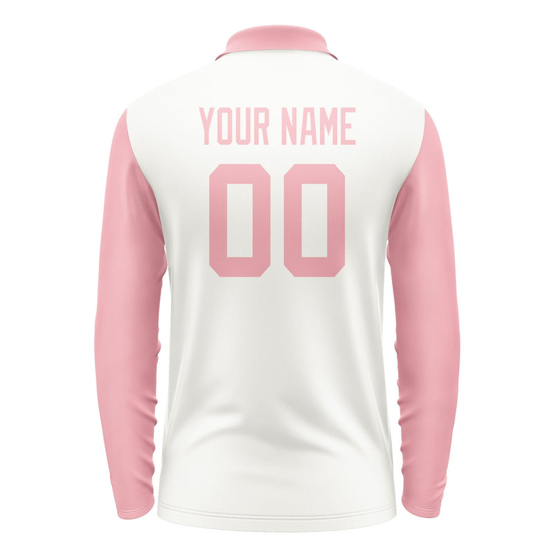 Custom White Light Pink Long Sleeve Polo Shirt Pl182121B121