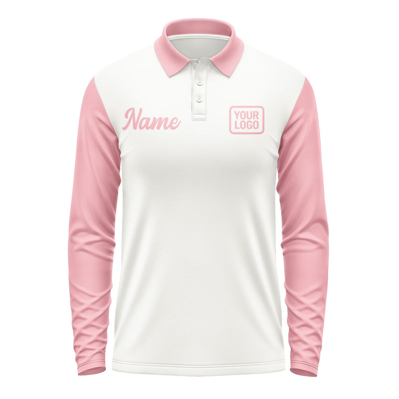 Custom White Light Pink Long Sleeve Polo Shirt Pl182121B121