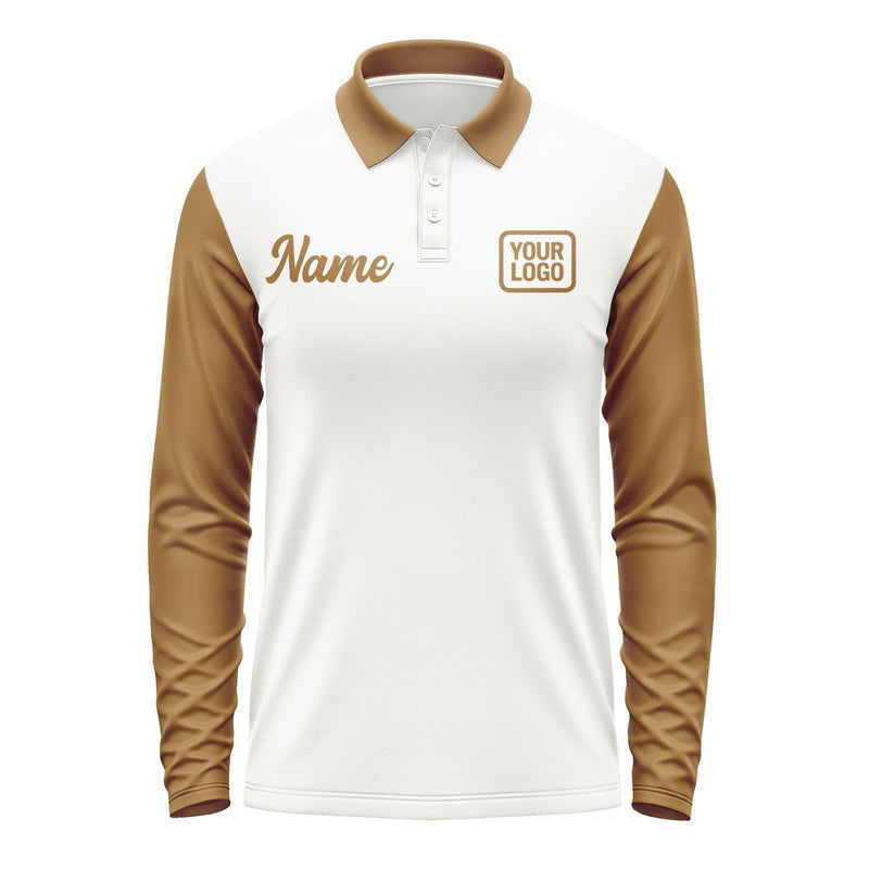 Custom White Khaki Long Sleeve Polo Shirt Pl182222B122