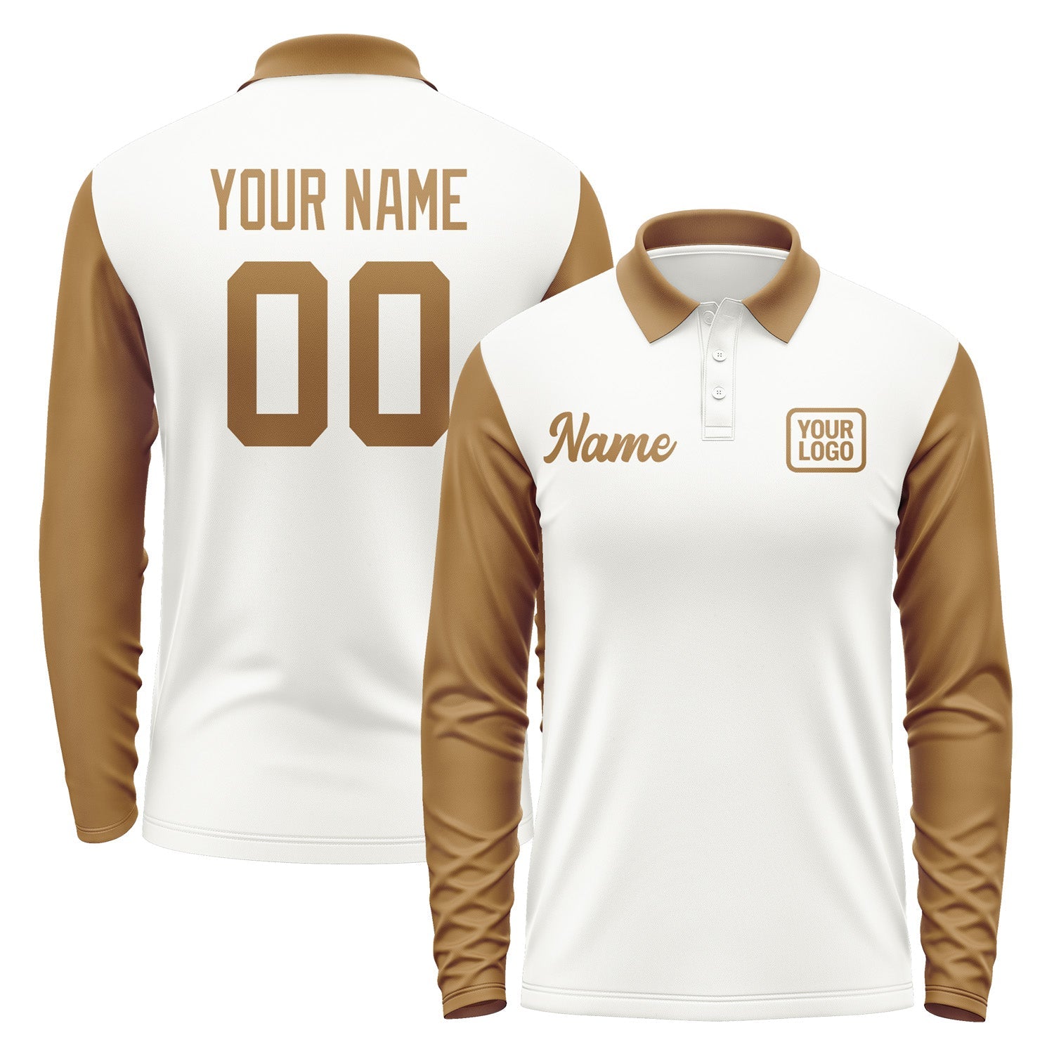 Custom White Khaki Long Sleeve Polo Shirt Pl182222B122