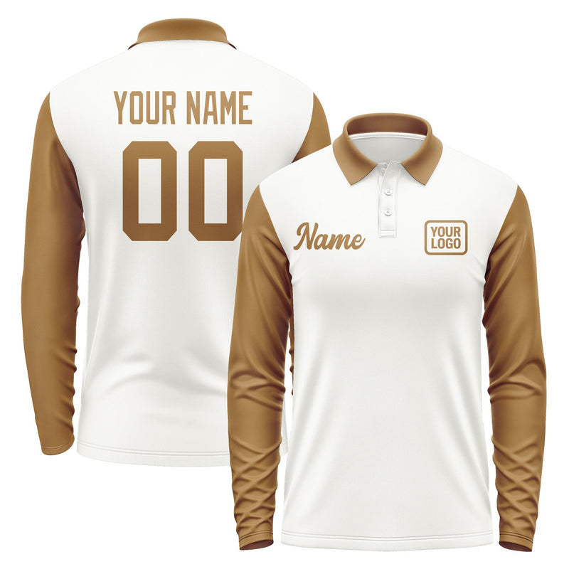 Custom White Khaki Long Sleeve Polo Shirt Pl182222B122