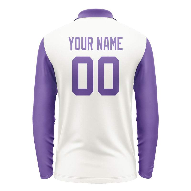 Custom White Light Purple Long Sleeve Polo Shirt Pl182323B123