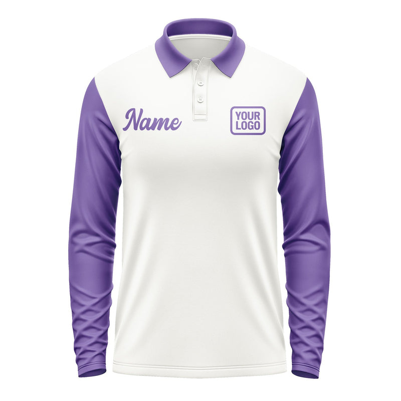 Custom White Light Purple Long Sleeve Polo Shirt Pl182323B123