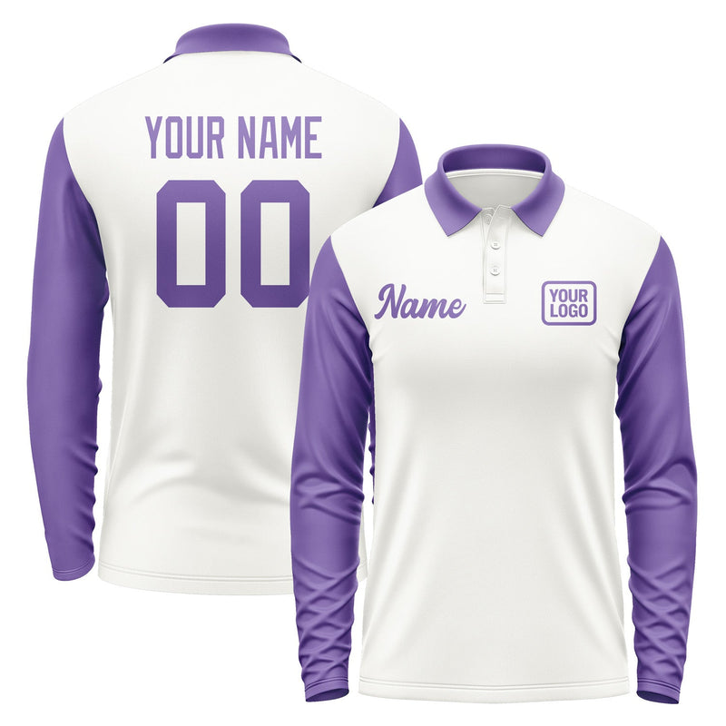 Custom White Light Purple Long Sleeve Polo Shirt Pl182323B123