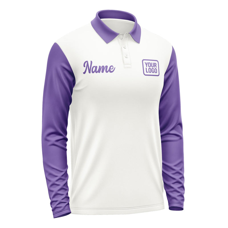 Custom White Light Purple Long Sleeve Polo Shirt Pl182323B123