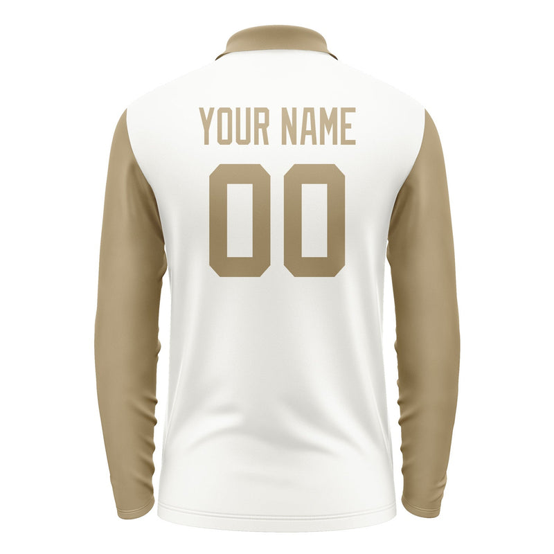 Custom White Light Khaki Long Sleeve Polo Shirt Pl182525B125