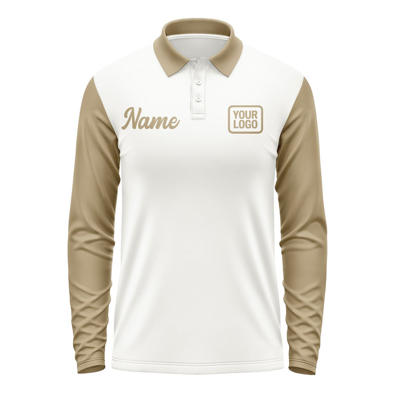 Custom White Light Khaki Long Sleeve Polo Shirt Pl182525B125