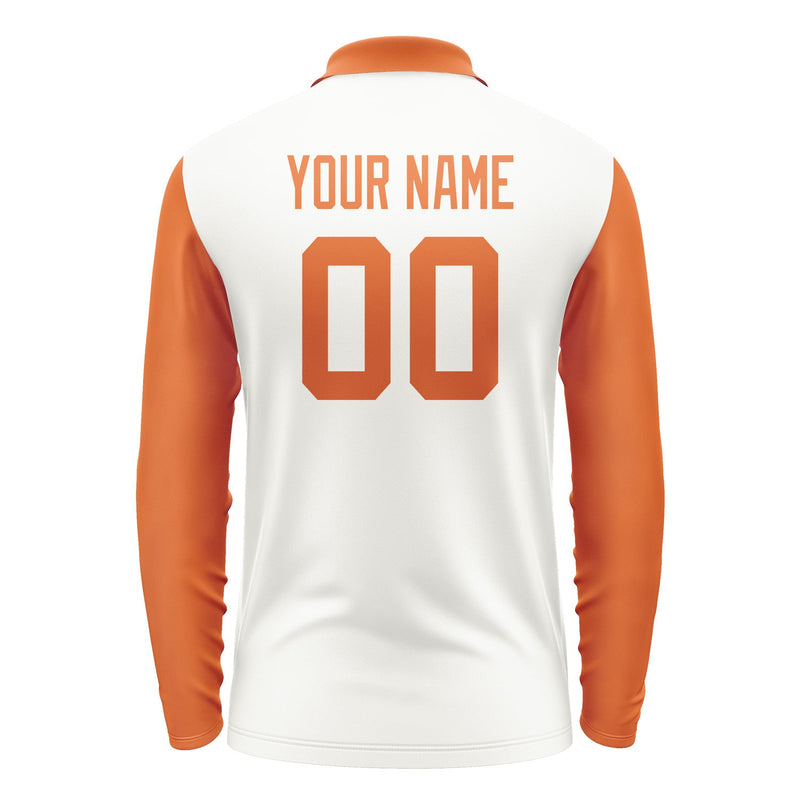 Custom White Orange Long Sleeve Polo Shirt Pl182828B128