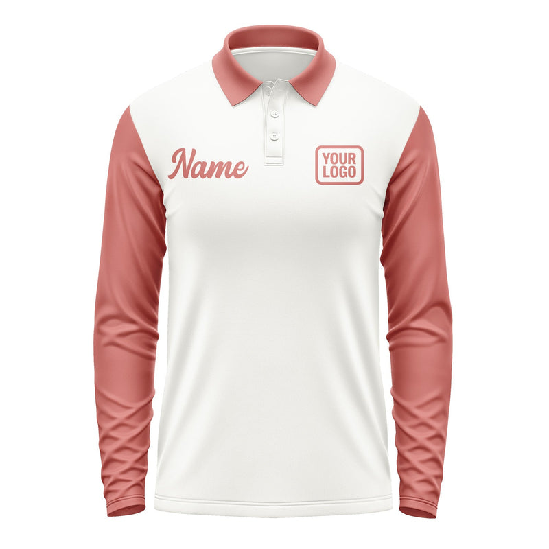 Custom White Copper Rose Long Sleeve Polo Shirt Pl182929B129