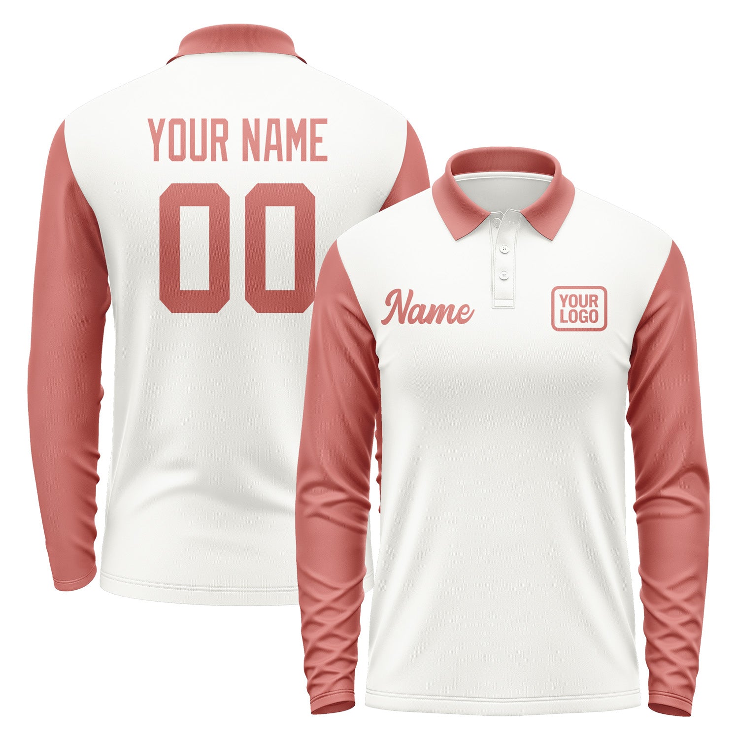 Custom White Copper Rose Long Sleeve Polo Shirt Pl182929B129