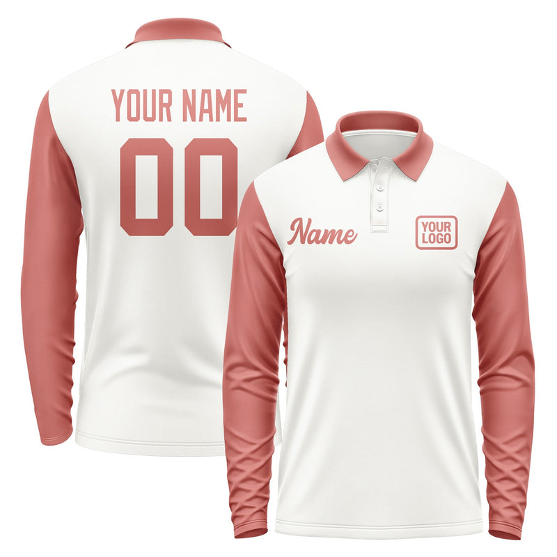 Custom White Copper Rose Long Sleeve Polo Shirt Pl182929B129
