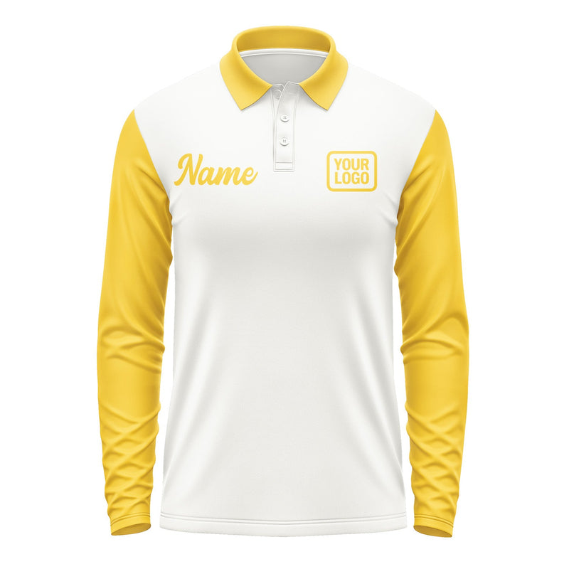 Custom White Gold Long Sleeve Polo Shirt Pl183030B130