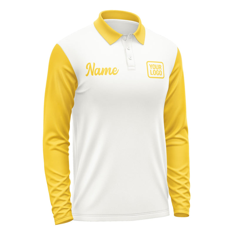 Custom White Gold Long Sleeve Polo Shirt Pl183030B130