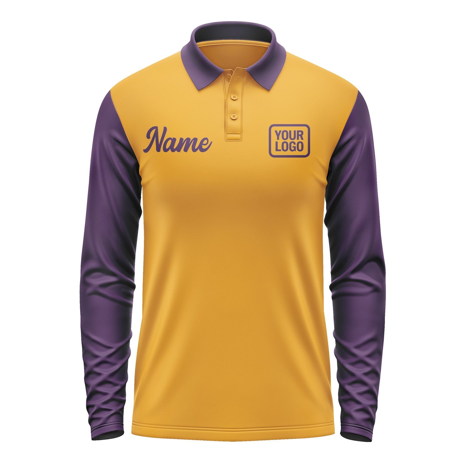 Custom Yellow Purple Long Sleeve Polo Shirt Pl190707B107