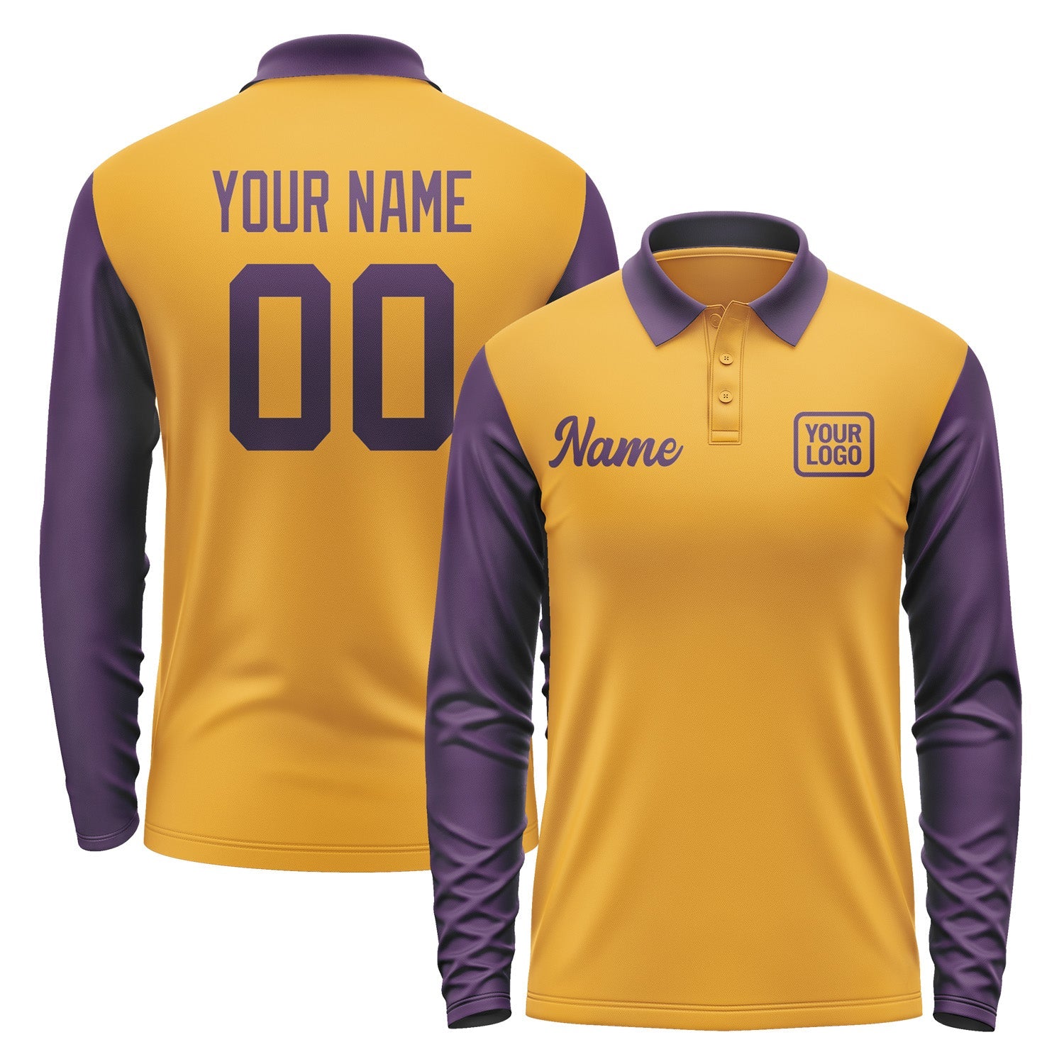 Custom Yellow Purple Long Sleeve Polo Shirt Pl190707B107