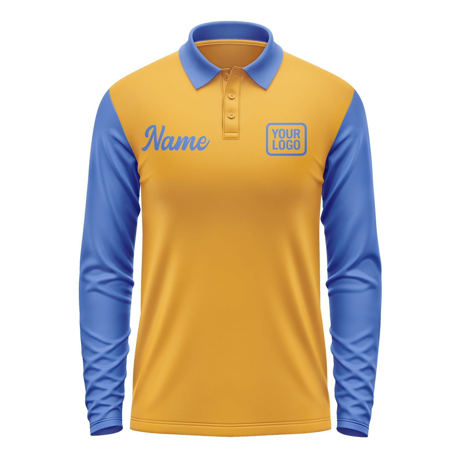 Custom Yellow Sky Blue Long Sleeve Polo Shirt Pl190909B109
