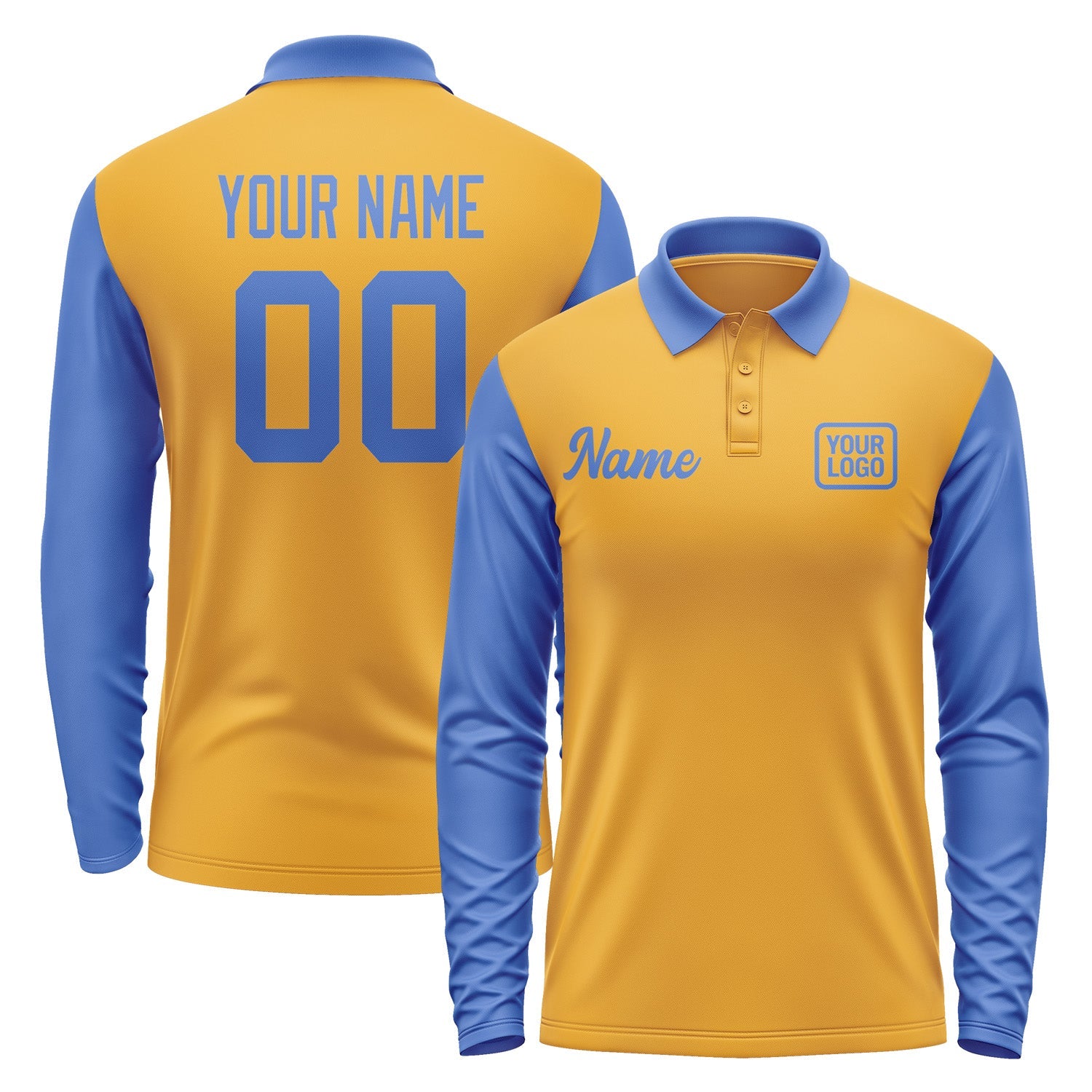 Custom Yellow Sky Blue Long Sleeve Polo Shirt Pl190909B109