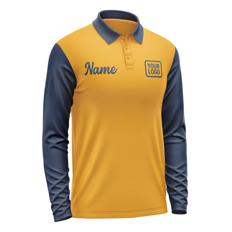 Custom Yellow Blue Long Sleeve Polo Shirt Pl191010B110