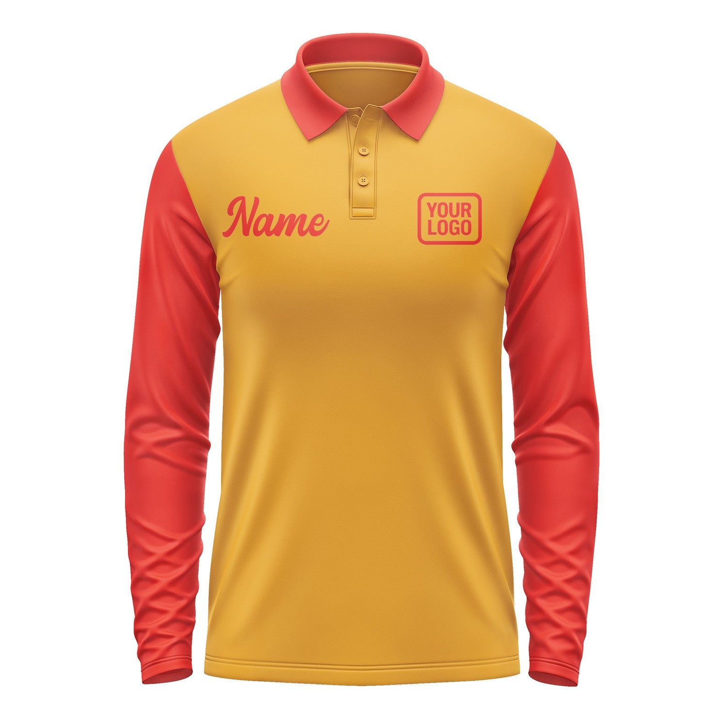 Custom Yellow Orange Red Long Sleeve Polo Shirt Pl191212B112