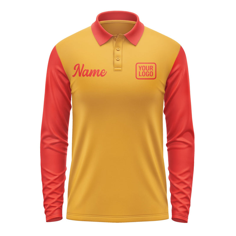 Custom Yellow Orange Red Long Sleeve Polo Shirt Pl191212B112
