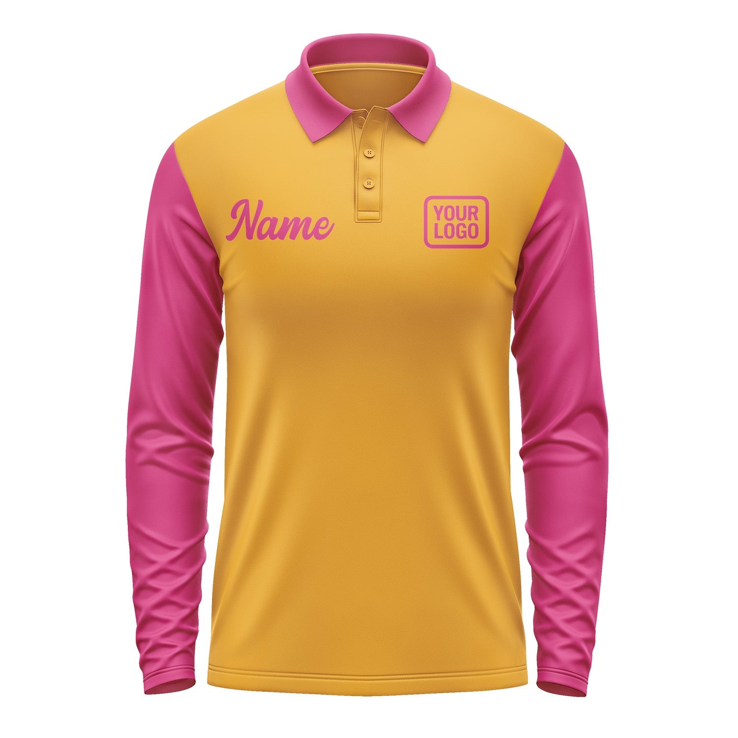Custom Yellow Pink Long Sleeve Polo Shirt Pl191313B113