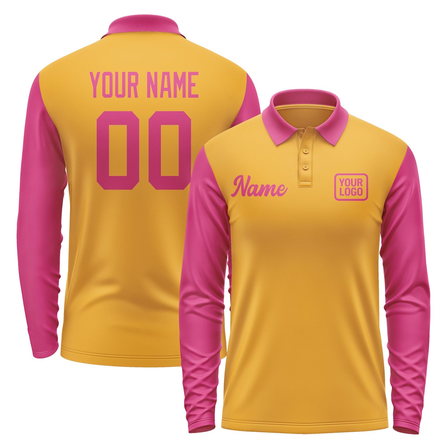 Custom Yellow Pink Long Sleeve Polo Shirt Pl191313B113